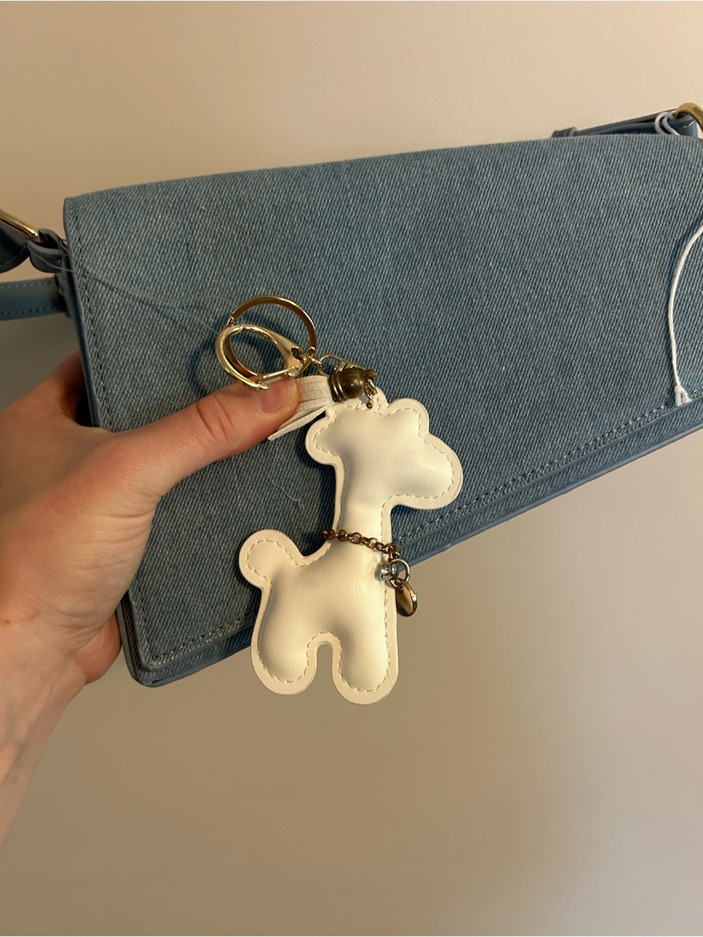 Blue Denim Shoulder Bag with Decorative Charm - Picture 6 of 6